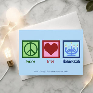 Peace Love Hanukkah Cute Custom Blue Holiday Card