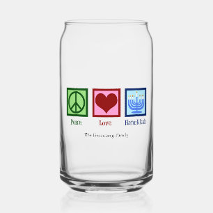 Peace Love Hanukkah Cute Custom Can Glass