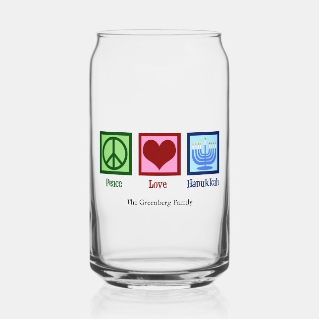 Peace Love Hanukkah Cute Custom Can Glass (Front)