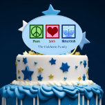 Peace Love Hanukkah Cute Custom Party Cake Pick<br><div class="desc">Peace Love Hanukkah cake topper for a Chanukah party. A pretty peace sign,  heart,  and a beautiful menorah on a cute blue holiday dessert decoration.</div>