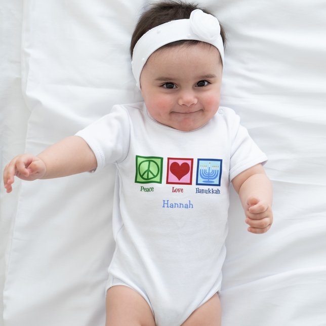 Peace Love Hanukkah Cute Personalised Baby Bodysuit (Creator Uploaded)