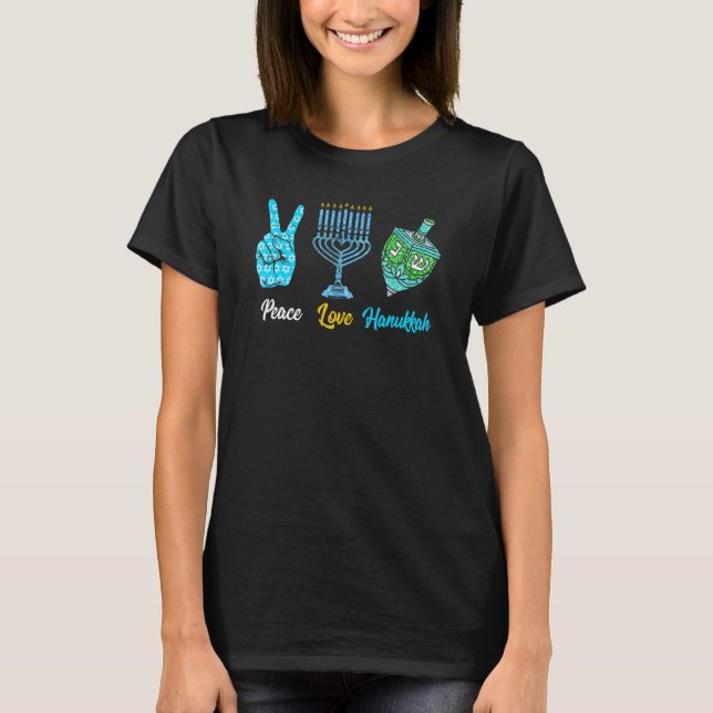 Peace Love Hanukkah Jewish Menorah Chanukah Retro  T-Shirt (Front)