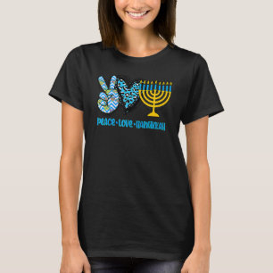 Peace Love Hanukkah Leopard Hanukkah Menorah Jewis T-Shirt
