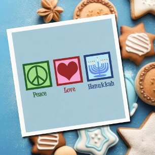 Peace Love Hanukkah Menorah Cute Blue Party Napkin