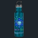 Peace Love Happiness 710 Ml Water Bottle<br><div class="desc">Hearts,  Star of David,  and the words "Peace Love Happiness" are a lovely way to say Happy Hanukkah.</div>