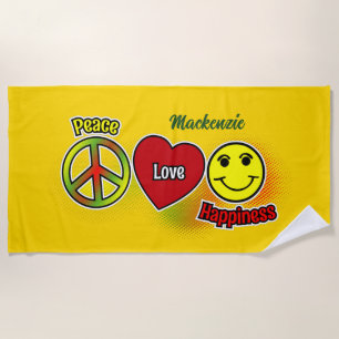 Peace Love Happiness Beach Towel