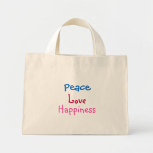 Peace, Love, Happiness-Floral-Bag Mini Tote Bag