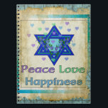 Peace Love Happiness Notebook<br><div class="desc">Hearts,  Star of David,  and the words "Peace Love Happiness" are a lovely way to say Happy Hanukkah.</div>