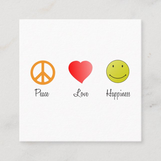 Peace Love Happiness Symbols Square Business Card (Front)