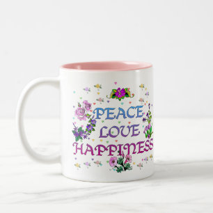 Peace Love Happiness Two-Tone Coffee Mug