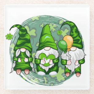 PEACE LOVE HAPPY ST PATRICKS DAY CUTE GNOMES GLASS COASTER