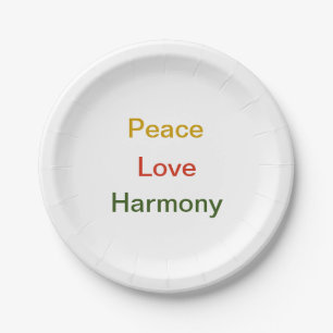 Peace love harmony gold tone red green paper plate