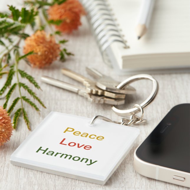 Peace love harmony red green gold key ring (Front Right)