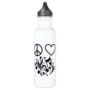 Peace Love Harmony Red Heart Black Musical Notes 710 Ml Water Bottle