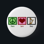 Peace Love Harp 6 Cm Round Badge<br><div class="desc">Peace Love Harp. A cute gift for a harpist who loves playing the harpsichord. A beautiful musician present.</div>
