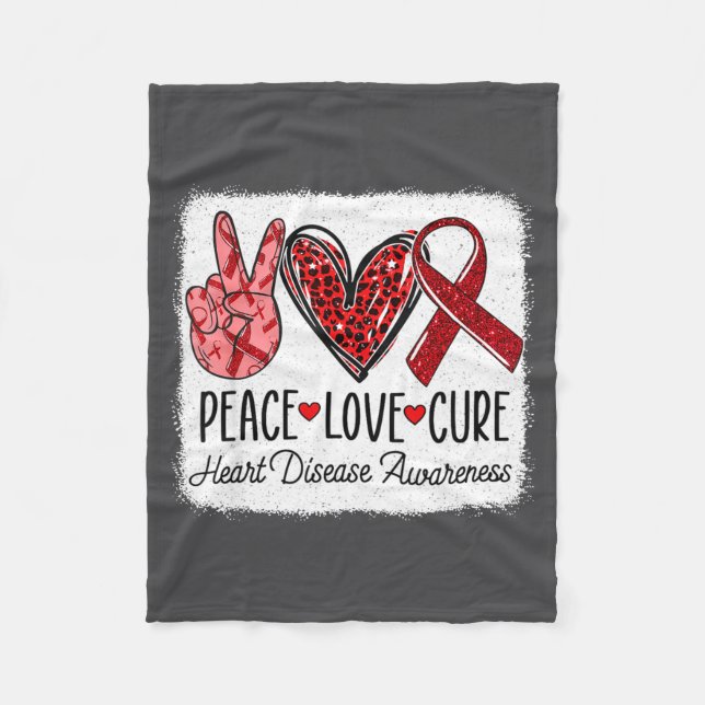 Peace Love Heart Disease Awareness Chd Suprt Wear  Fleece Blanket (Front)