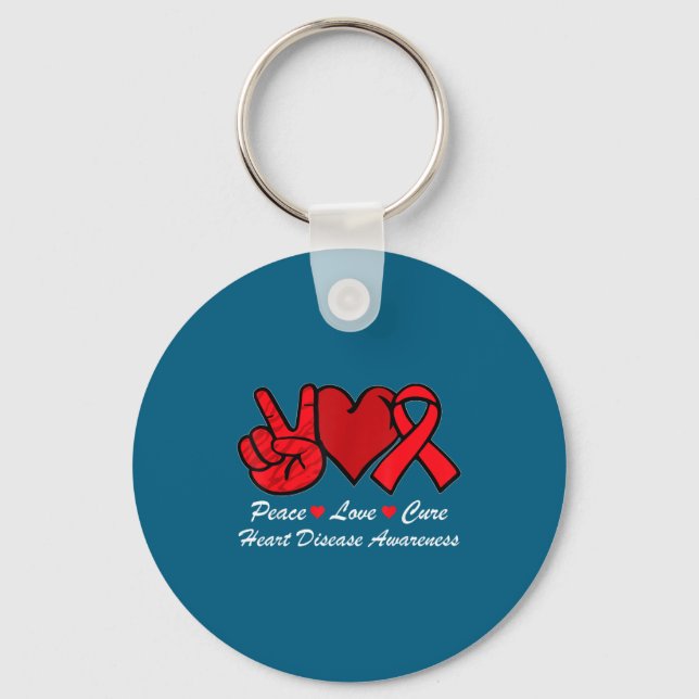 Peace Love Heart Disease Awareness Chd Suprt Wear  Key Ring (Front)