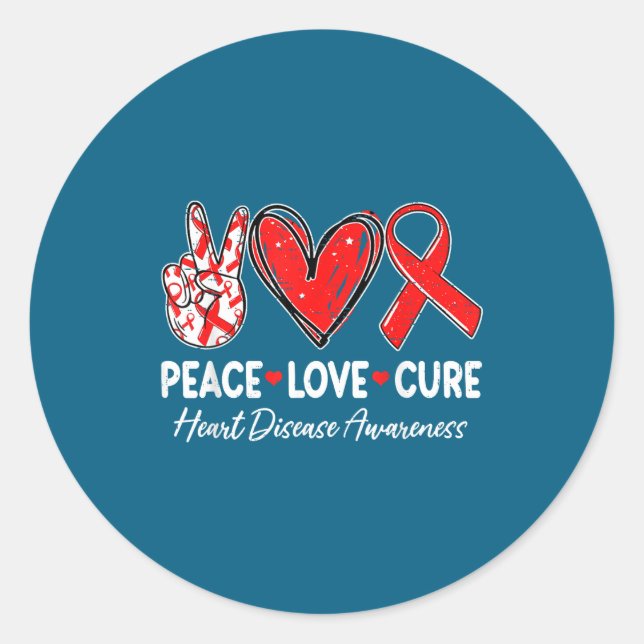 Peace Love Heart Health Heart Disease Awareness Ch Classic Round Sticker (Front)