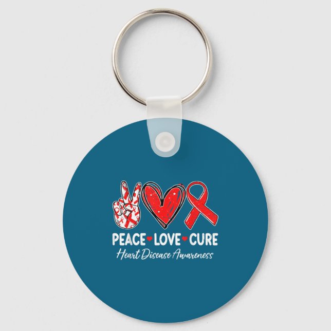 Peace Love Heart Health Heart Disease Awareness Ch Key Ring (Front)
