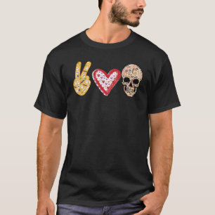 Peace Love Heart Skeleton Skull Halloween Candy Co T-Shirt