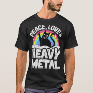 Peace Love & Heavy Metal Cat Kids Punk Band Metal T-Shirt