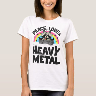Peace Love & Heavy Metal Racoon Kids Band Metal R T-Shirt