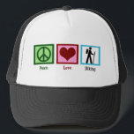 Peace Love Hiking Trucker Hat<br><div class="desc">For the outdoorsman or woman,  who loves to go camping and hiking.</div>