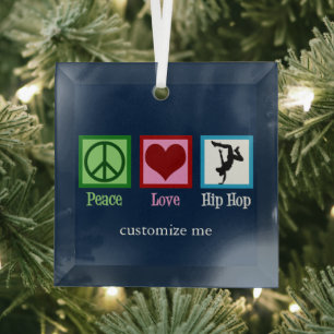 Peace Love Hip Hop Custom Christmas Glass Tree Decoration