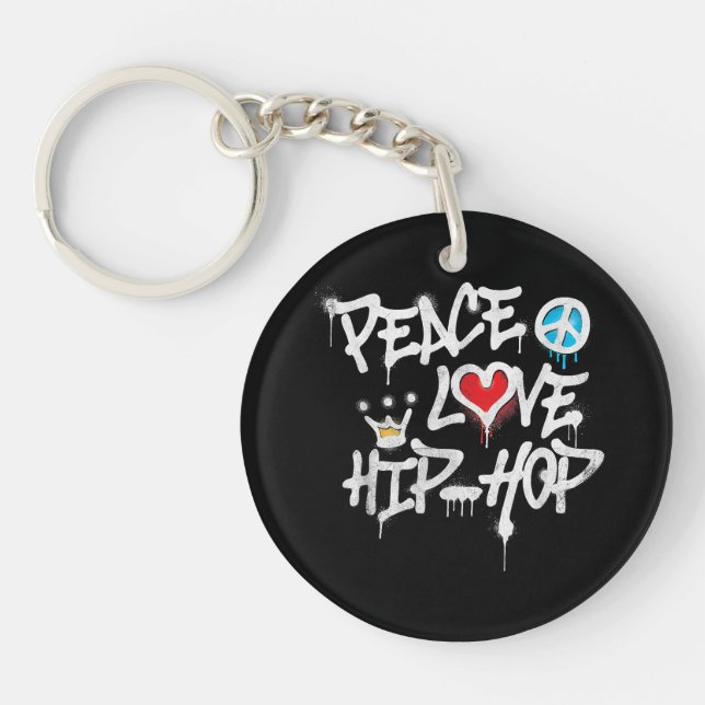 Peace Love Hip Hop Dancing Key Ring (Front)