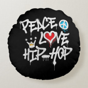 Peace Love Hip Hop Dancing Round Cushion
