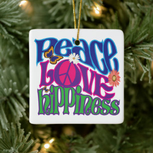 Peace Love Hippieness Ceramic Ornament