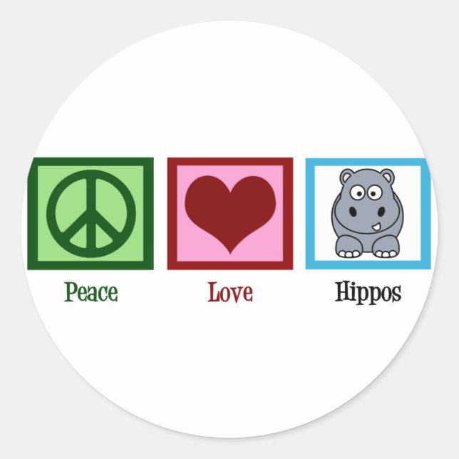 Peace Love Hippos Classic Round Sticker (Front)