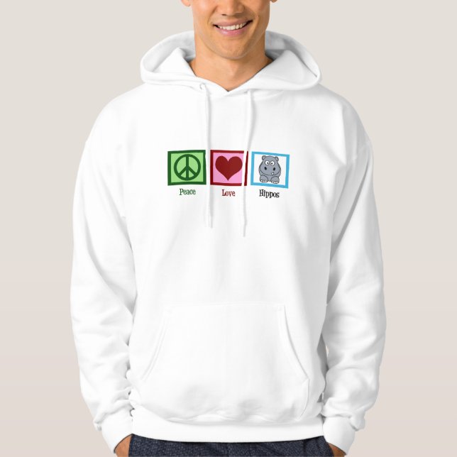 Peace Love Hippos Cute Hippo Mascot Hoodie (Front)