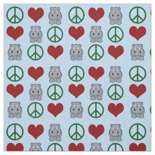 Peace Love Hippos Cute Hippo Pattern Fabric