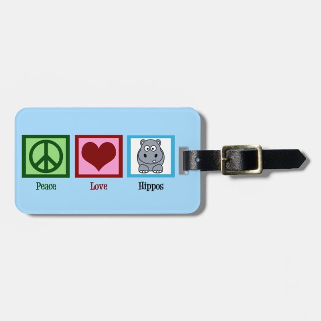 Peace Love Hippos Cute Hippopotamus Luggage Tag (Front Horizontal)