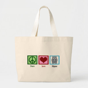 Peace Love Hippos Large Tote Bag
