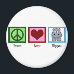 Peace Love Hippos Magnet<br><div class="desc">Cute hippo gift featuring a pretty green peace sign,  heart,  and an adorable cartoon hippopotamus.</div>