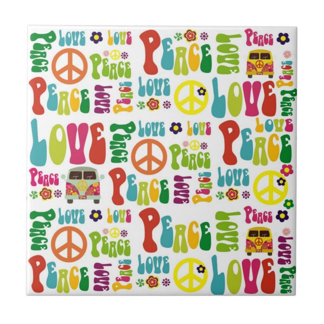 Peace Love Hippy Pattern Tile (Front)