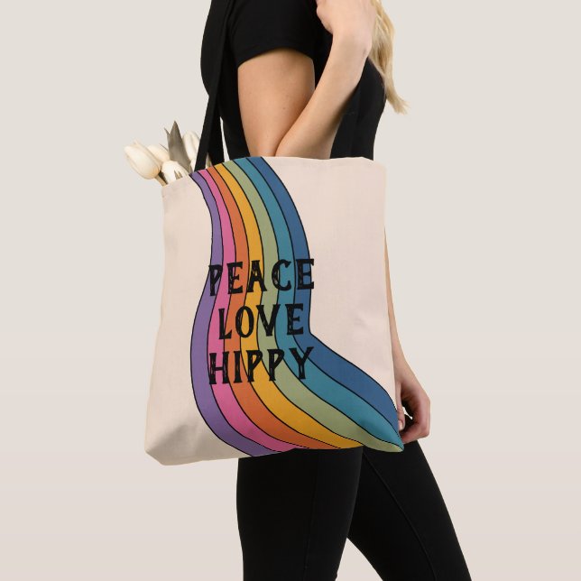 Peace Love Hippy Retro 60s Flower Pattern Tote Bag (Close Up)