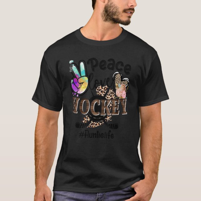 Peace Love Hockey Auntie Life Mum Grandma Leopard T-Shirt (Front)