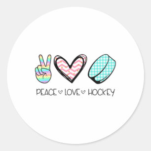 Peace Love Hockey Cute Design For Women Teen Girls Classic Round Sticker