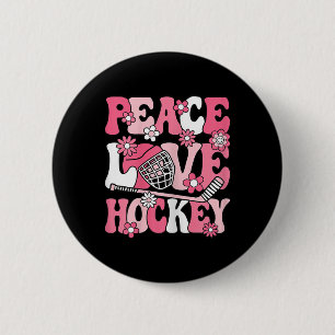 Peace Love Hockey Groovy Ice Hockey Lover Women Gi 6 Cm Round Badge
