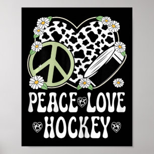 Peace Love Hockey Lover Cow Print Women Girl Cute