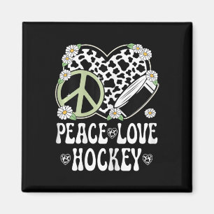 Peace Love Hockey Lover Cow Print Women Girl Cute Magnet