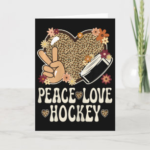 Peace Love Hockey Lover Leopard Print Girls Cute I Card