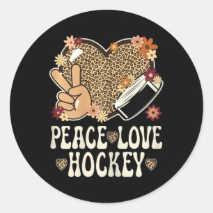 Peace Love Hockey Lover Leopard Print Girls Cute I Classic Round Sticker