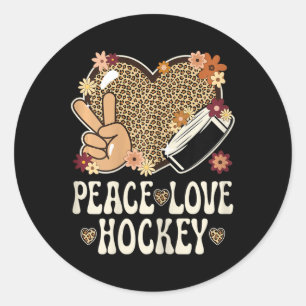 Peace Love Hockey Lover Leopard Print Girls Cute I Classic Round Sticker