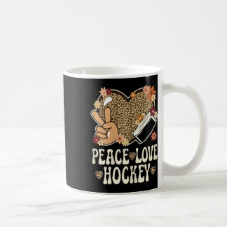 Peace Love Hockey Lover Leopard Print Girls Cute I Coffee Mug