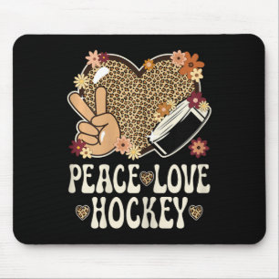 Peace Love Hockey Lover Leopard Print Girls Cute I Mouse Pad