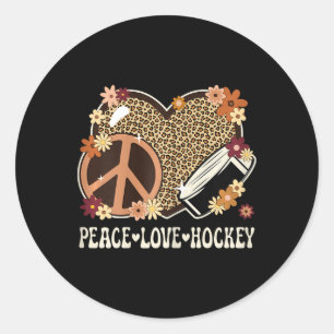 Peace Love Hockey Lover Leopard Print Women Girls  Classic Round Sticker